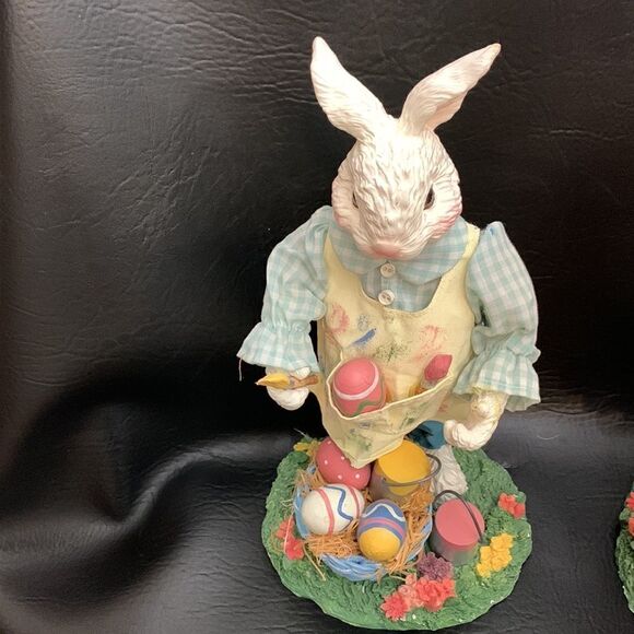 Fabric Mache Spring Bunnies Easter 11 Inches Tall Gifts Handcrafted Decoration - Picture 5 of 11